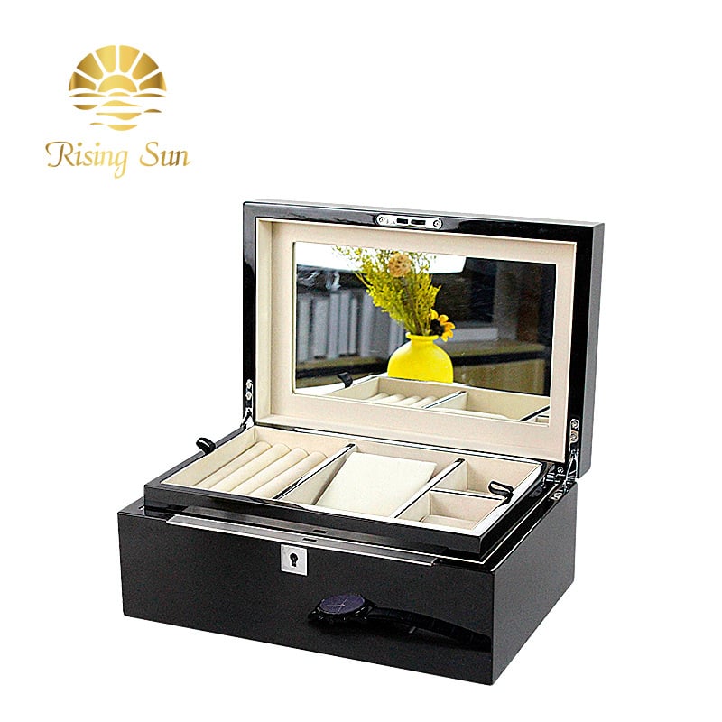 Κουτί αποθήκευσης κοσμημάτων — ξύλινο, διπλού επιπέδου με πολλαπλά επίπεδα για εμφάνιση; μάρκα Rising Sun