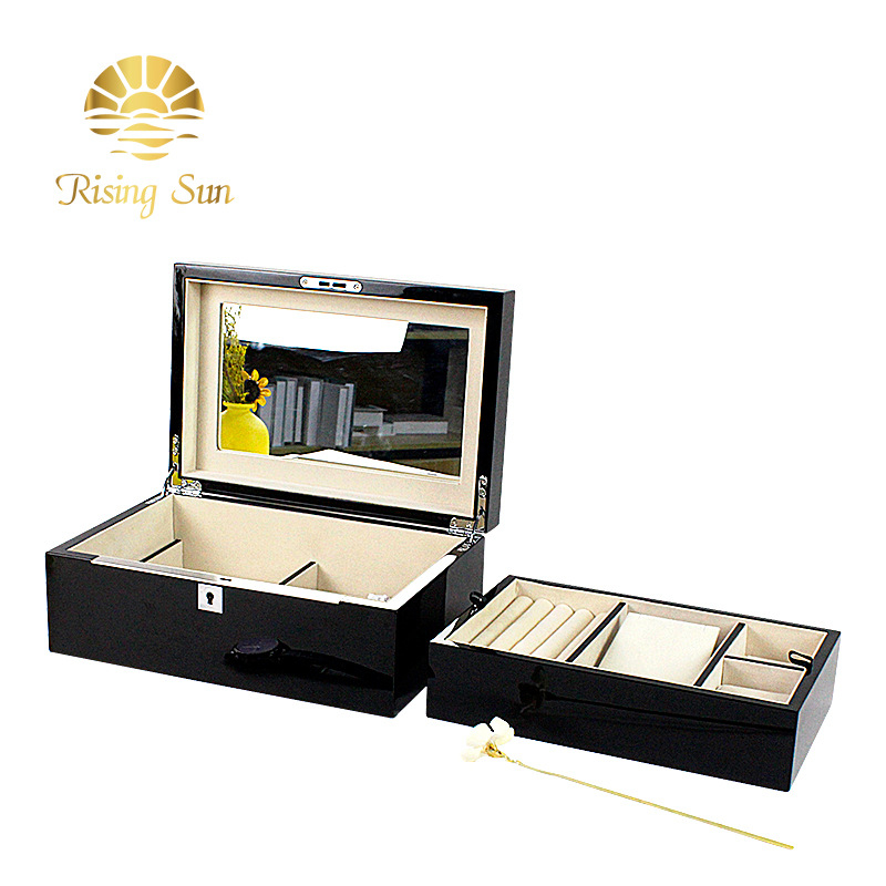 Κουτί αποθήκευσης κοσμημάτων — ξύλινο, διπλού επιπέδου με πολλαπλά επίπεδα για εμφάνιση; μάρκα Rising Sun