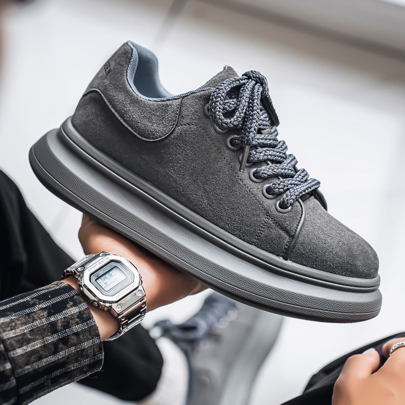 Muške casual tenisice u korejskom stilu, svakodnevne, s debelim đonom za povećanje visine, gornji dio od mikrovlaknaste kože, gumena potplat, zatvarač s rotirajućom kopčom, nizak potpetica 1–3 cm