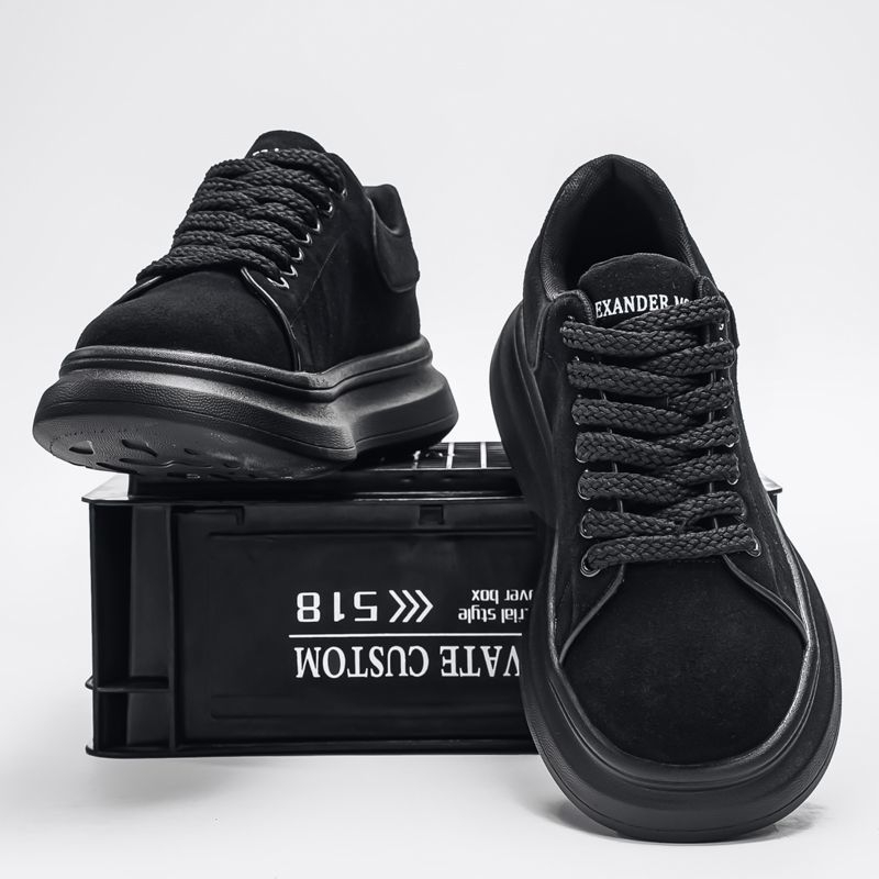 Muške casual tenisice u korejskom stilu, svakodnevne, s debelim đonom za povećanje visine, gornji dio od mikrovlaknaste kože, gumena potplat, zatvarač s rotirajućom kopčom, nizak potpetica 1–3 cm