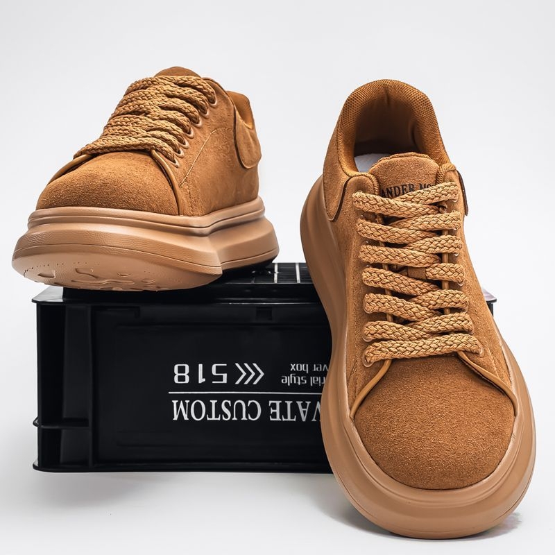 Muške casual tenisice u korejskom stilu, svakodnevne, s debelim đonom za povećanje visine, gornji dio od mikrovlaknaste kože, gumena potplat, zatvarač s rotirajućom kopčom, nizak potpetica 1–3 cm