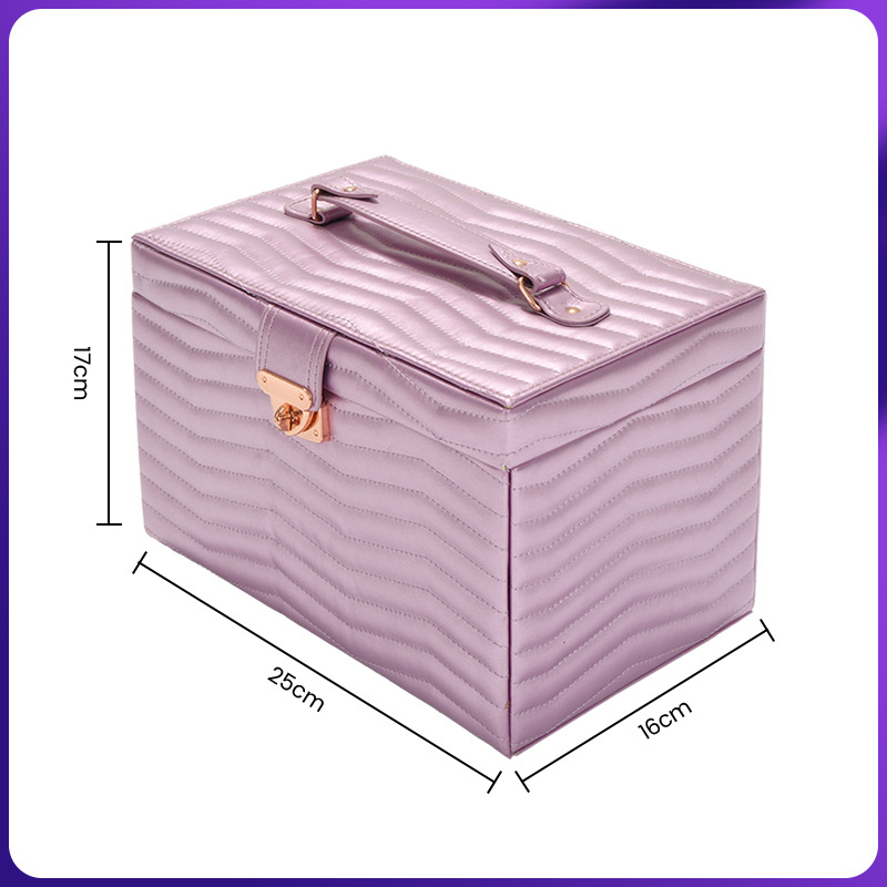 Kutija za nakit, prijenosna s ručkom, ladica-tip, višeslojna, PU koža, ogledalo