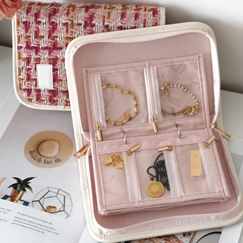 Βελούδινη τσάντα κοσμημάτων, στυλ clutch, φρέσκο και γλυκό στυλ, ριγέ μοτίβο, μαλακή επιφάνεια, δυνατότητα παραμετροποίησης