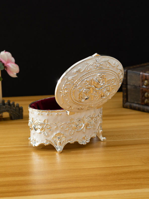 Κουτί κοσμημάτων από κράμα ψευδαργύρου, ευρωπαϊκού στυλ με μοτίβο ρόδου, χειροποίητα ζωγραφισμένο, διακόσμηση γάμου