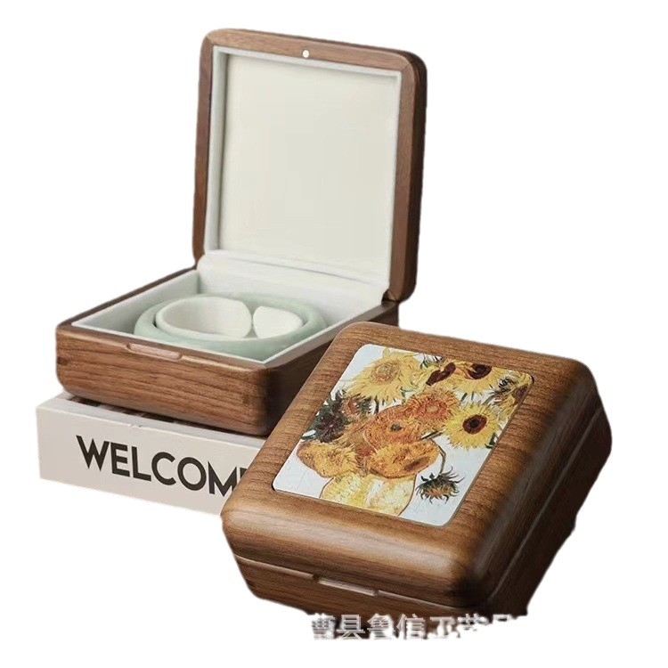 Κουτί αποθήκευσης κοσμημάτων από καρυδιά με κεντημένο καπάκι, οργανωτής για κολιέ, δαχτυλίδια και βραχιόλια, ρετρό στυλ, προσαρμόσιμο