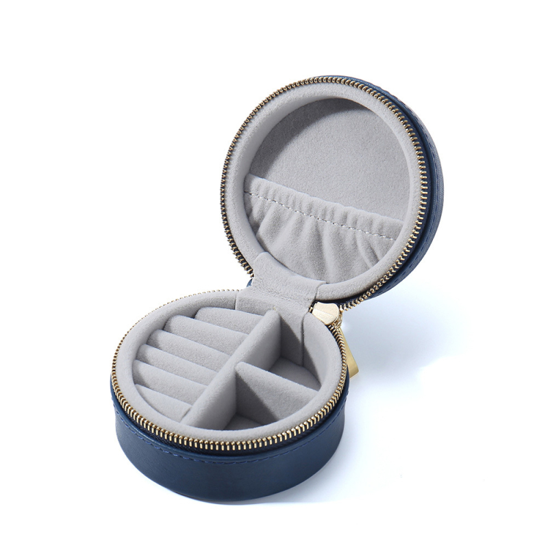 Kožna kutija za nakit s patentnim zatvaračem i preklopnim poklopom – za prstene i naušnice, minimalistički dizajn