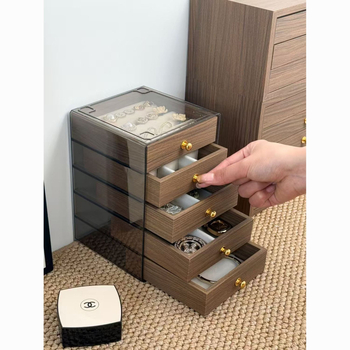 Κουτί κοσμημάτων τριών επιπέδων με σχέδιο καρυδιάς από ξύλο για κολιέ, σκουλαρίκια, δαχτυλίδια και βραχιόλια