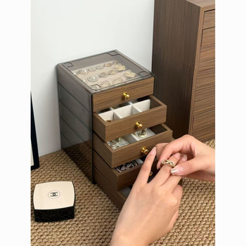 Κουτί κοσμημάτων τριών επιπέδων με σχέδιο καρυδιάς από ξύλο για κολιέ, σκουλαρίκια, δαχτυλίδια και βραχιόλια