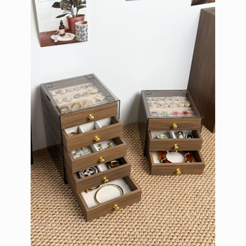 Κουτί κοσμημάτων τριών επιπέδων με σχέδιο καρυδιάς από ξύλο για κολιέ, σκουλαρίκια, δαχτυλίδια και βραχιόλια