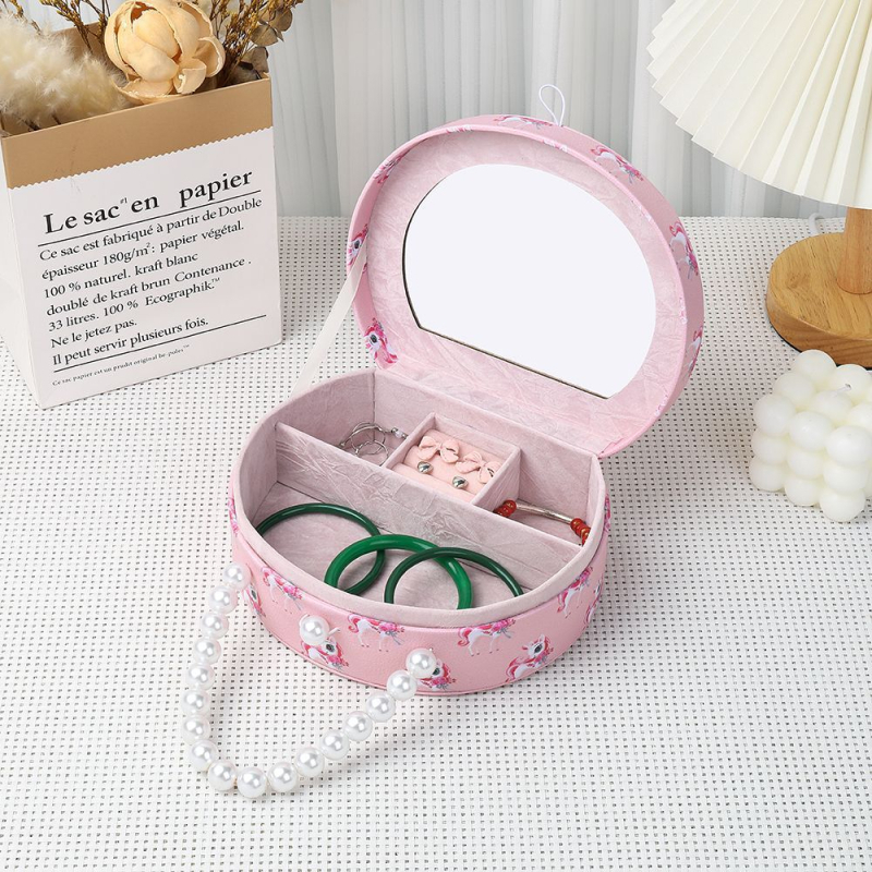 Prijenosna kutija za nakit za djecu s jednorogom, kožni materijal, karikatura dizajn, 3D perle ukrasi