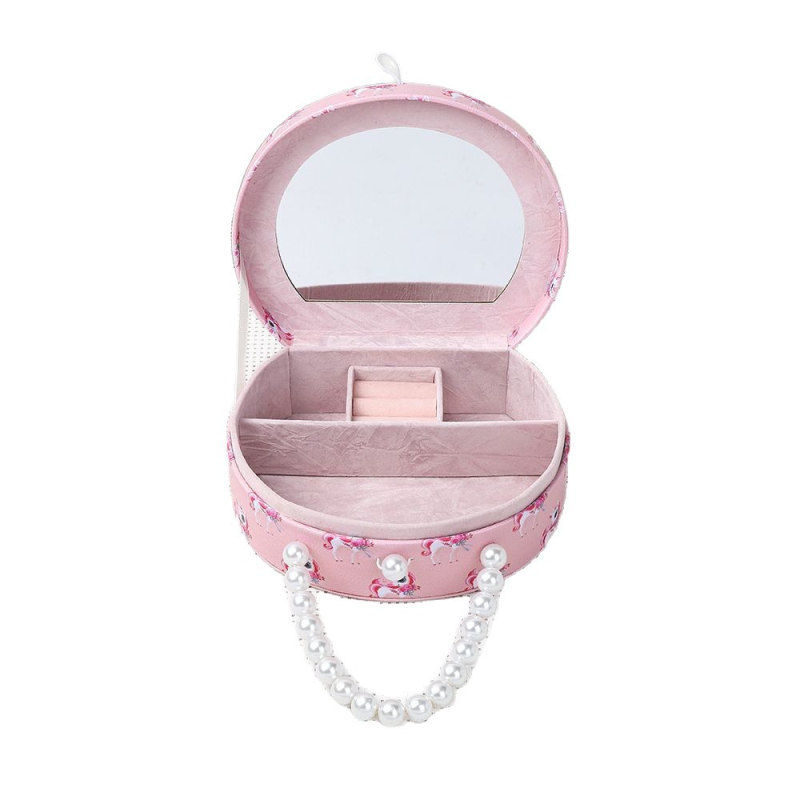 Prijenosna kutija za nakit za djecu s jednorogom, kožni materijal, karikatura dizajn, 3D perle ukrasi