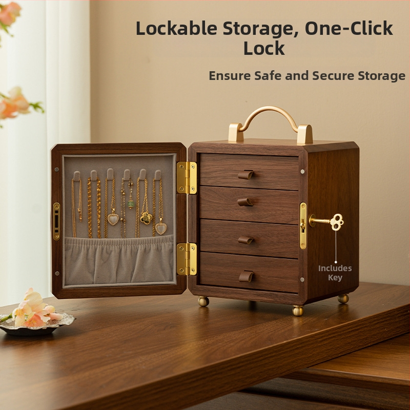 Cutie de bijuterii din lemn cu lacăt – construcție dură, stil cutie cadou, model Yc250504a