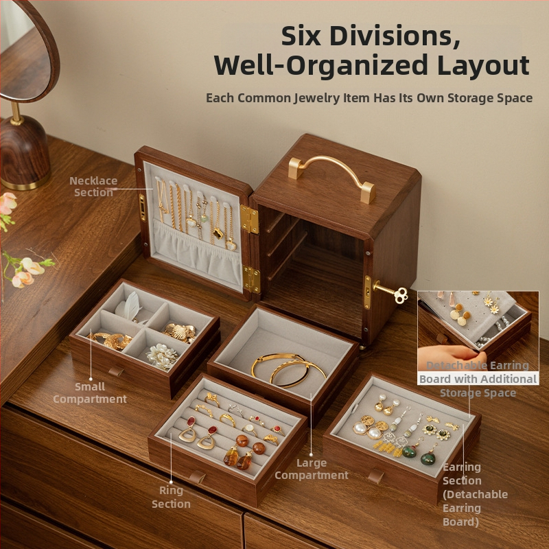 Cutie de bijuterii din lemn cu lacăt – construcție dură, stil cutie cadou, model Yc250504a