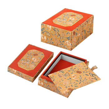 Cutie pentru bijuterii din material textil cu capac dublu, stil brocart, ambalare interioară, brand Double Crown Packaging