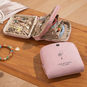 Geantă pentru bijuterii, design clutch portabil, moale, structură multistrat din țesătură twill și piele întoarsă