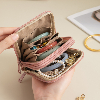 Geantă pentru bijuterii, design clutch portabil, moale, structură multistrat din țesătură twill și piele întoarsă