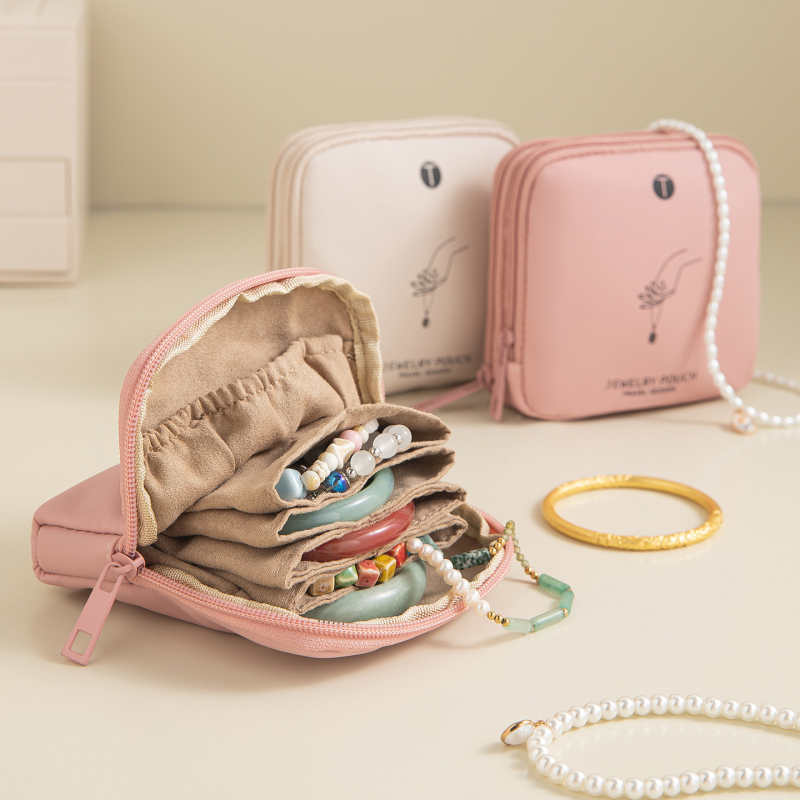 Geantă pentru bijuterii, design clutch portabil, moale, structură multistrat din țesătură twill și piele întoarsă