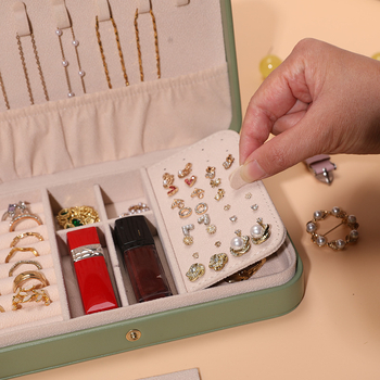 Cutie de bijuterii din piele – Cutie dreptunghiulară, multifuncțională, cu mare capacitate, pentru brățări, lanțuri și cercei, Stil european-american