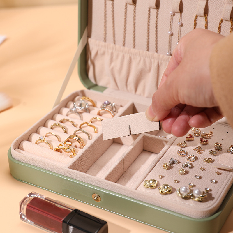 Cutie de bijuterii din piele – Cutie dreptunghiulară, multifuncțională, cu mare capacitate, pentru brățări, lanțuri și cercei, Stil european-american