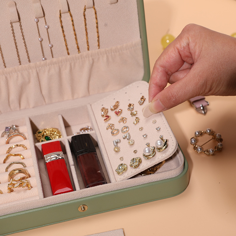 Cutie de bijuterii din piele – Cutie dreptunghiulară, multifuncțională, cu mare capacitate, pentru brățări, lanțuri și cercei, Stil european-american