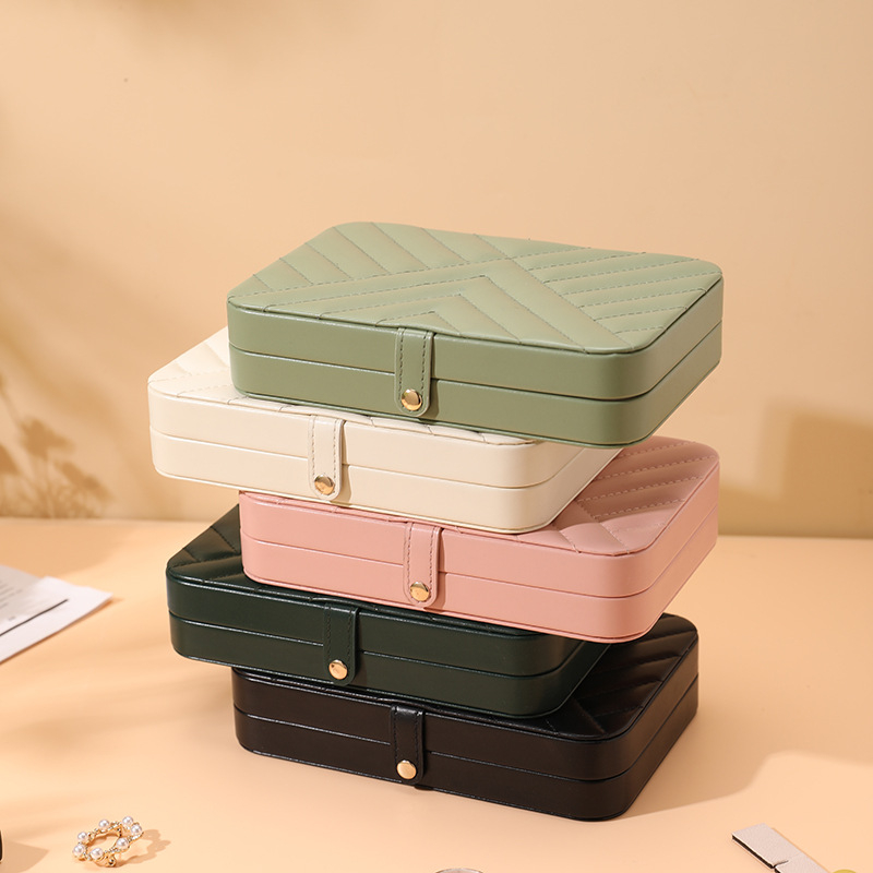 Cutie de bijuterii din piele – Cutie dreptunghiulară, multifuncțională, cu mare capacitate, pentru brățări, lanțuri și cercei, Stil european-american