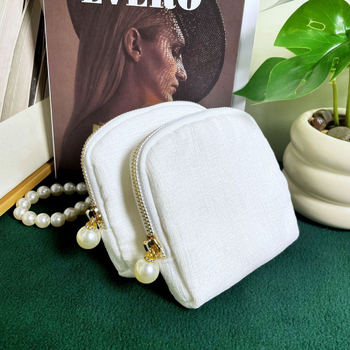 Svilena torbica za nakit, clutch stil, retro dizajn, jednofarbna, s perlom privjeskom