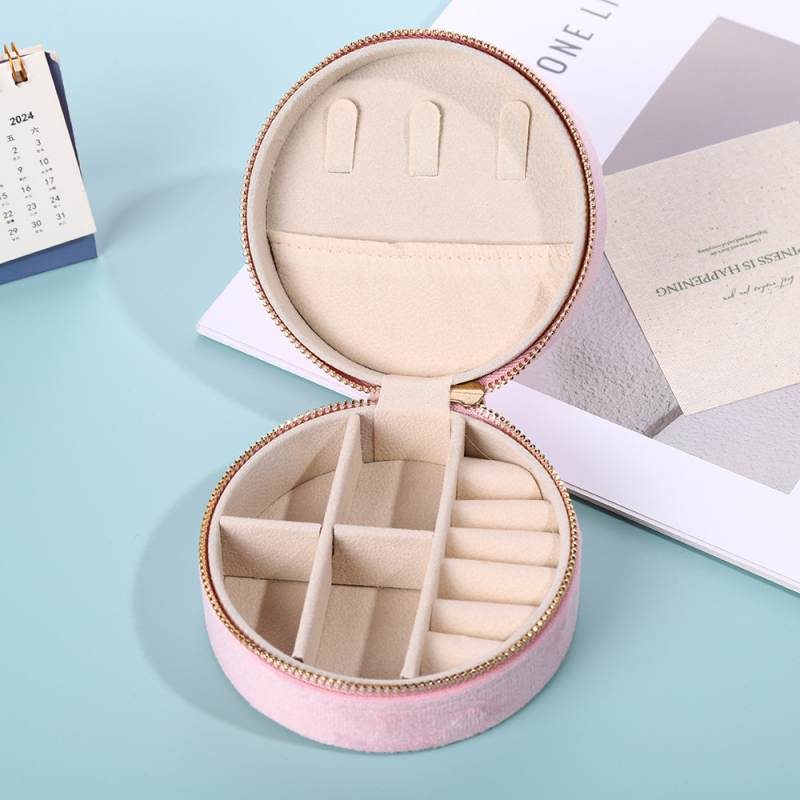 Kožna kutija za nakit sa ZIP-om – okrugla tvrda kutija, model Zipper Round Box, za putovanja