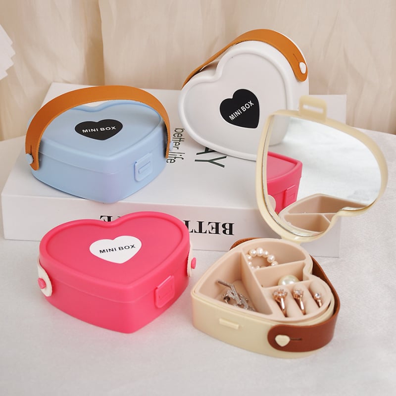 Cutie de bijuterii, stil Sweet Lady, portabilă, cu oglindă (Material ABS; Duritate: tare; Personalizare disponibilă)