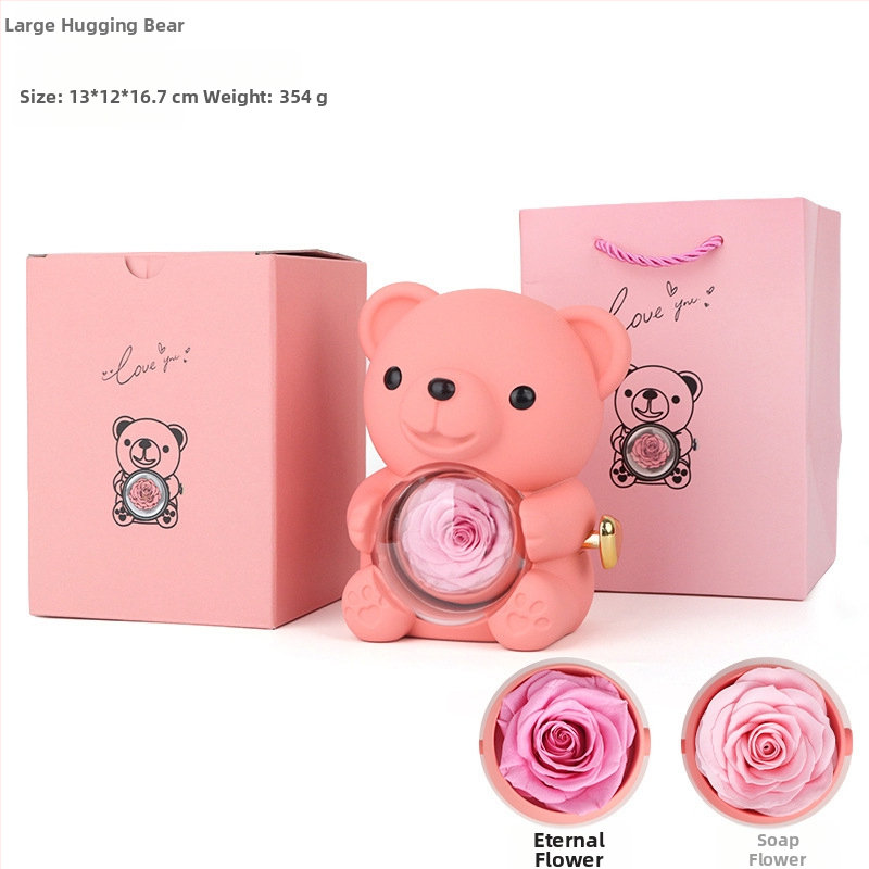 Kutija za nakit s medvjedićem koji se grli, sapun cvijet i ruža, plastična kutija, okretno iznenađenje