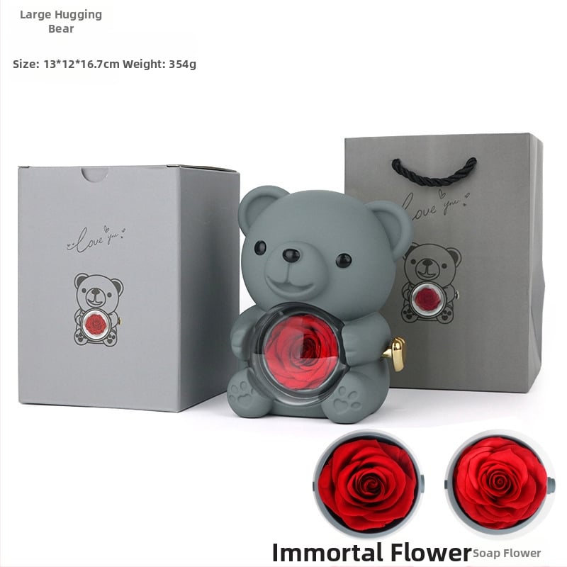 Kutija za nakit s medvjedićem koji se grli, sapun cvijet i ruža, plastična kutija, okretno iznenađenje