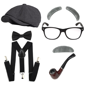 Retro britiška skrybėlė, vyriškas Getsbio stiliaus skrybėlės kostiumas išleistuvėms, gangsterio bandito kostiumas, cilindras, aštuonkampė skrybėlė