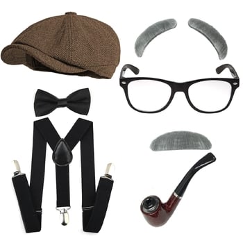 Retro britiška skrybėlė, vyriškas Getsbio stiliaus skrybėlės kostiumas išleistuvėms, gangsterio bandito kostiumas, cilindras, aštuonkampė skrybėlė
