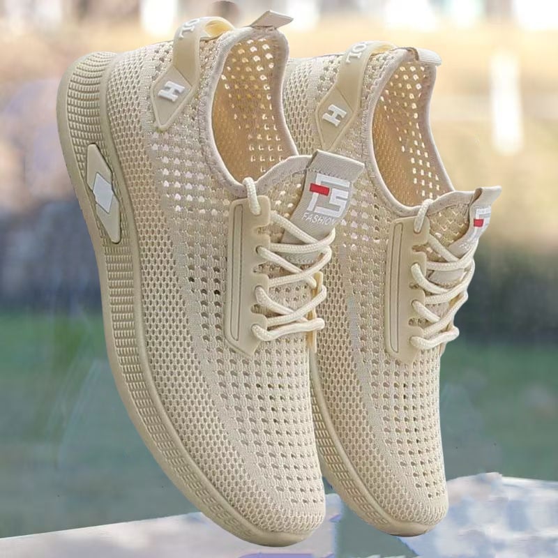Спортни кежуал обувки за пролет, дишаща мрежеста горна част, лека гумена подметка, кръгъл нос, връзки