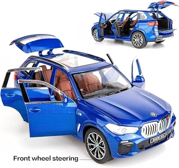 Кола BMW X5, Метална, 1:24 мащаб, Звук и светлина, Син, Без кутия