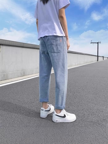 Vyriški džinsai, madingi tiesaus kirpimo pavasario/rudens/vasaros 2025 m., laisvo kirpimo, korėjietiško stiliaus, laisvalaikio ilgos kelnės.