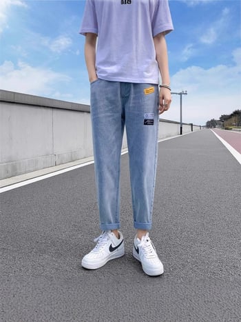 Vyriški džinsai, madingi tiesaus kirpimo pavasario/rudens/vasaros 2025 m., laisvo kirpimo, korėjietiško stiliaus, laisvalaikio ilgos kelnės.