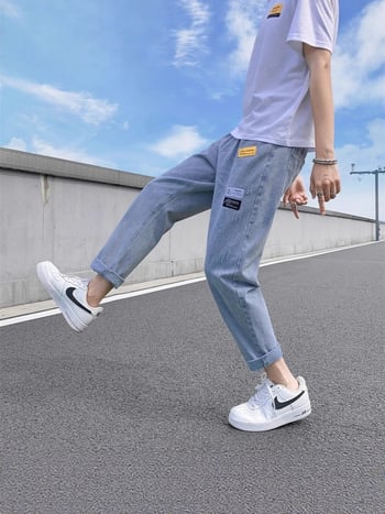 Vyriški džinsai, madingi tiesaus kirpimo pavasario/rudens/vasaros 2025 m., laisvo kirpimo, korėjietiško stiliaus, laisvalaikio ilgos kelnės.