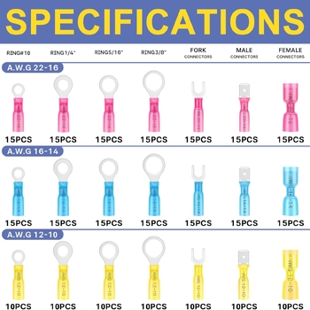 280/260/200 db zsugorcsöves csatlakozó dobozban, vízálló köztes csatlakozók, zsugorcsöves csatlakozók
