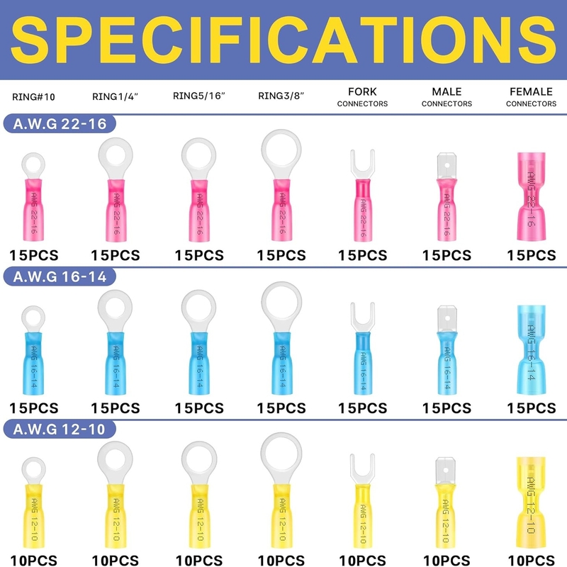280/260/200 db zsugorcsöves csatlakozó dobozban, vízálló köztes csatlakozók, zsugorcsöves csatlakozók