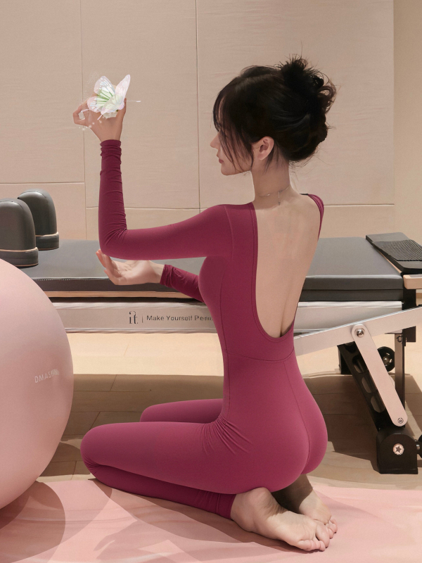 Set de yoga pentru femei, costum dintr-o singură piesă, mâneci lungi, croială Slim, căptușit cu fleece, pentru toate sezoanele, 75% nylon/poliamidă, 25% lycra