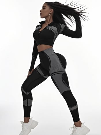 Йога комплект за жени, топ с дълъг ръкав и дълги панталони, памук/еластан, Goshman