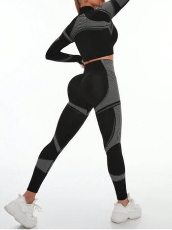 Йога комплект за жени, топ с дълъг ръкав и дълги панталони, памук/еластан, Goshman