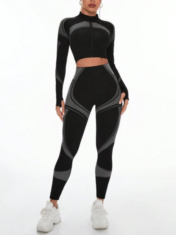 Йога комплект за жени, топ с дълъг ръкав и дълги панталони, памук/еластан, Goshman