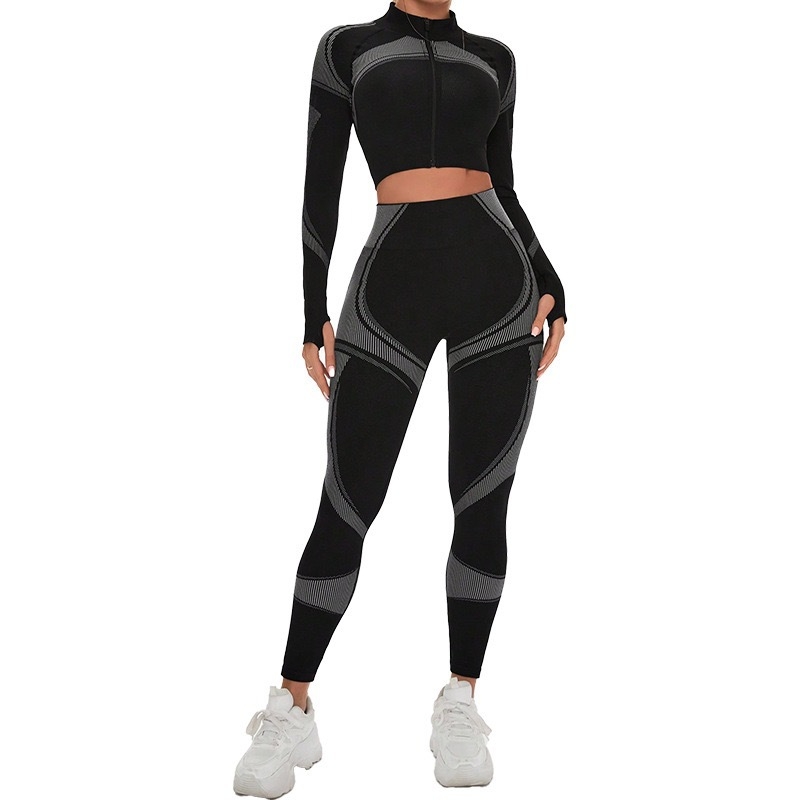 Йога комплект за жени, топ с дълъг ръкав и дълги панталони, памук/еластан, Goshman