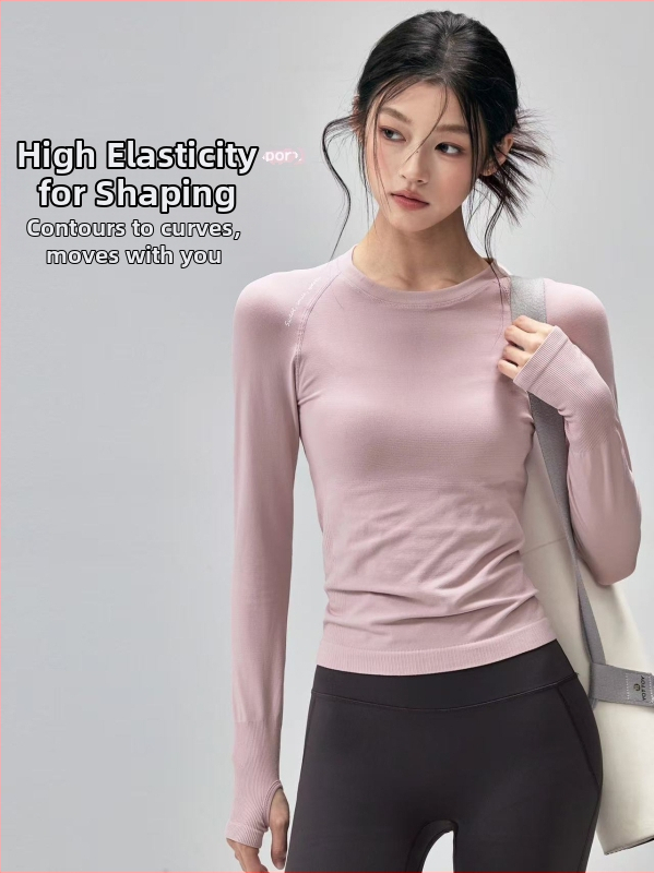 Magpie dlhé rukávy s okrúhlym výstrihom top na beh a jogu — 92% nylon / 8% spandex, bedrová dĺžka