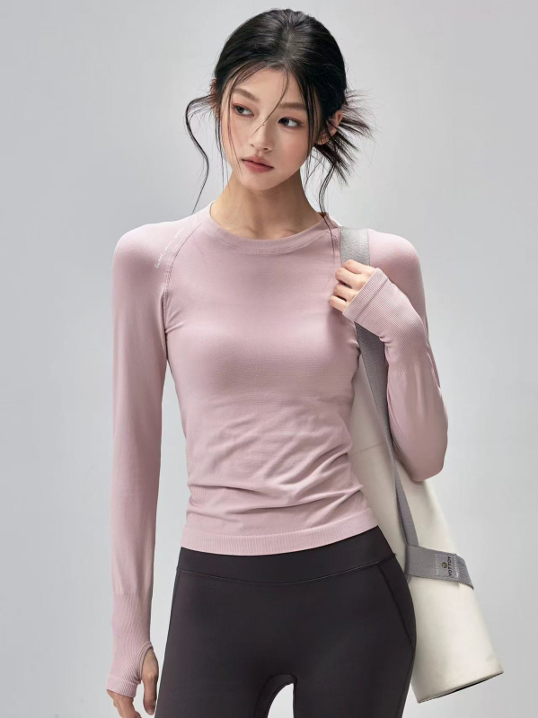 Magpie hosszú ujjú kereknyakú lélegző felső futásra és jóga számára — 92% nylon / 8% spandex, csípőhosszú