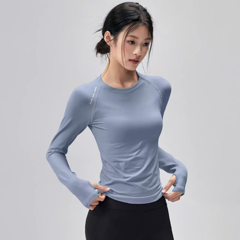 Magpie hosszú ujjú kereknyakú lélegző felső futásra és jóga számára — 92% nylon / 8% spandex, csípőhosszú