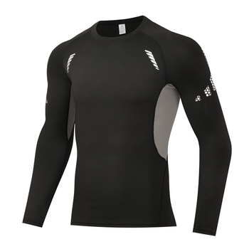 Férfi PRO fitnesz hosszú ujjú kompressziós felső, gyorsan száradó milk silk anyag, külső 90% poliészter / 10% spandex; belső 10% spandex; alkalmas kosárlabdára, futásra és jógára.