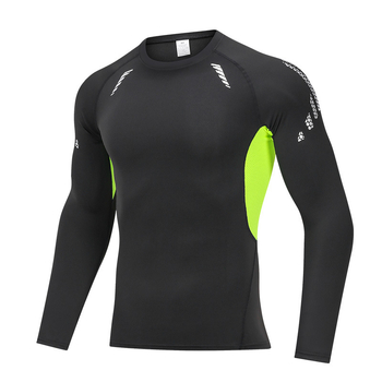 Férfi PRO fitnesz hosszú ujjú kompressziós felső, gyorsan száradó milk silk anyag, külső 90% poliészter / 10% spandex; belső 10% spandex; alkalmas kosárlabdára, futásra és jógára.