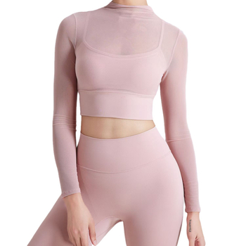 Női jóga felső – hamis kétrészes dizájn, karcsúsított szabás, hosszú ujjú, poliészter anyag